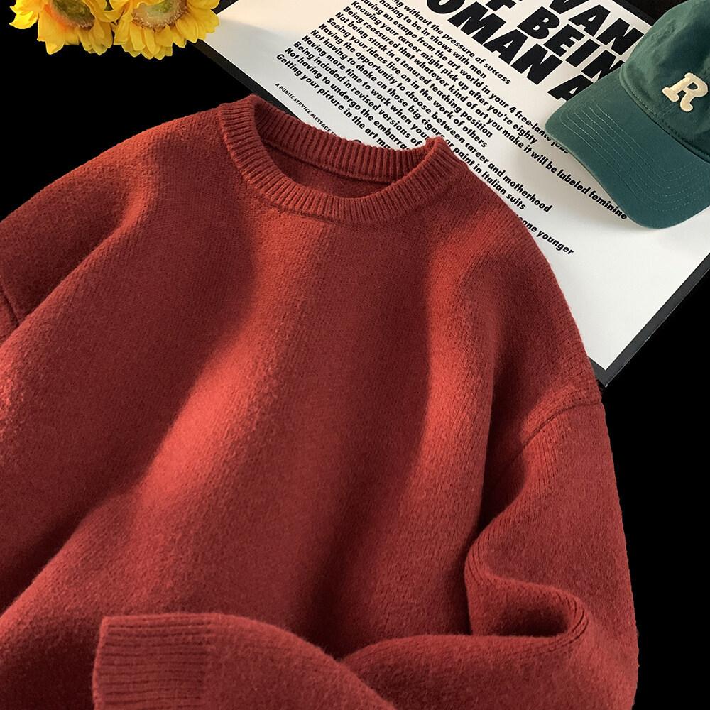 Men's Autumn and Winter Thickened Crew Neck Sweater Japanese Simple and Versatile Men's and Women's Loose Warm Knitted Sweater