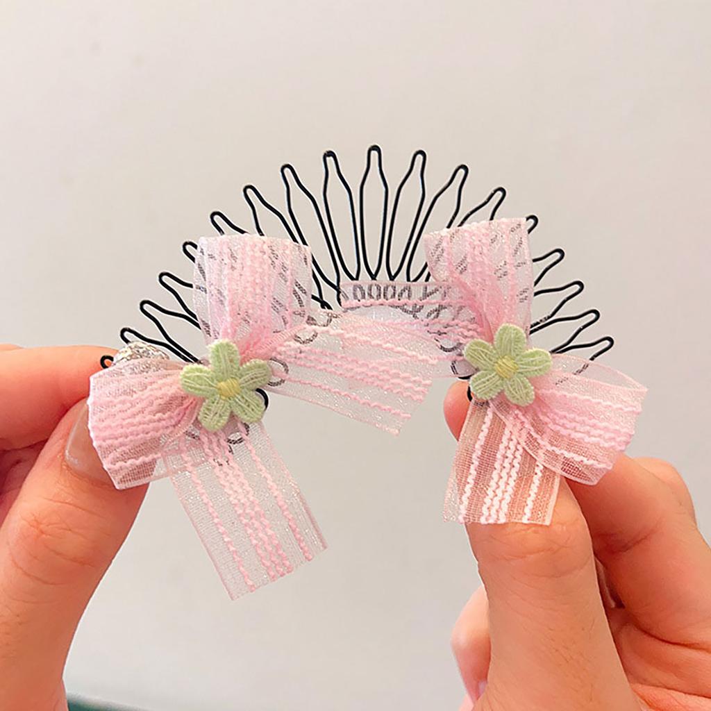 Cute Flower Hair Clip For Girls Pink Flower Bow Fringe Hair Comb Exquisite Children's Hair Fixed Hair Clip Hair Accessories