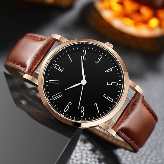 Men's Analog Quartz Watches Minimalist Three-Hand Watch Classic Adjustable Leather Strap Watch for Fathers Husbands Gifts for Office Party Dating