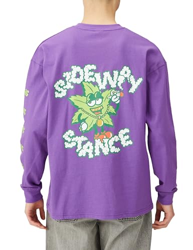 IMPROMES Casual SIDEWAYSTANCE Leaf Long Sleeve T-Shirt, Men's, Purple