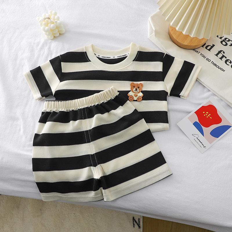 2023 Summer Striped Short Sleeve Set for Kids - Korean Style T-shirts for Boys and Girls