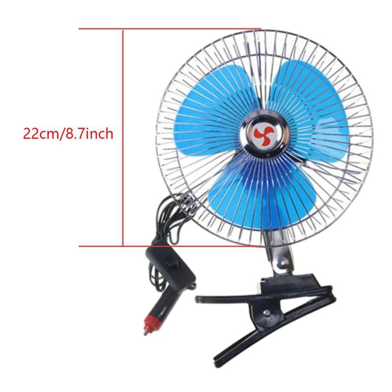8 Inch 12/24V Vehicle Car Clip-on Air Fan Oscillating Portable Auto Fan for Car Truck Air Cooler Fan Strong Wind