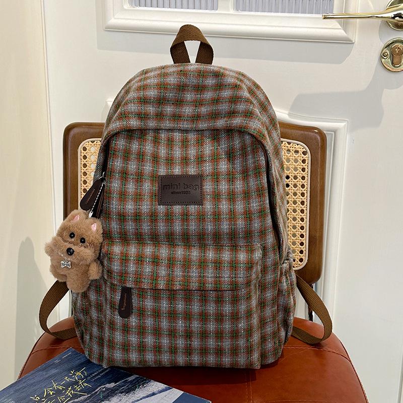 Mori Style Plaid Tweed Backpack: Versatile, Large-Capacity School Bag for Junior High Students