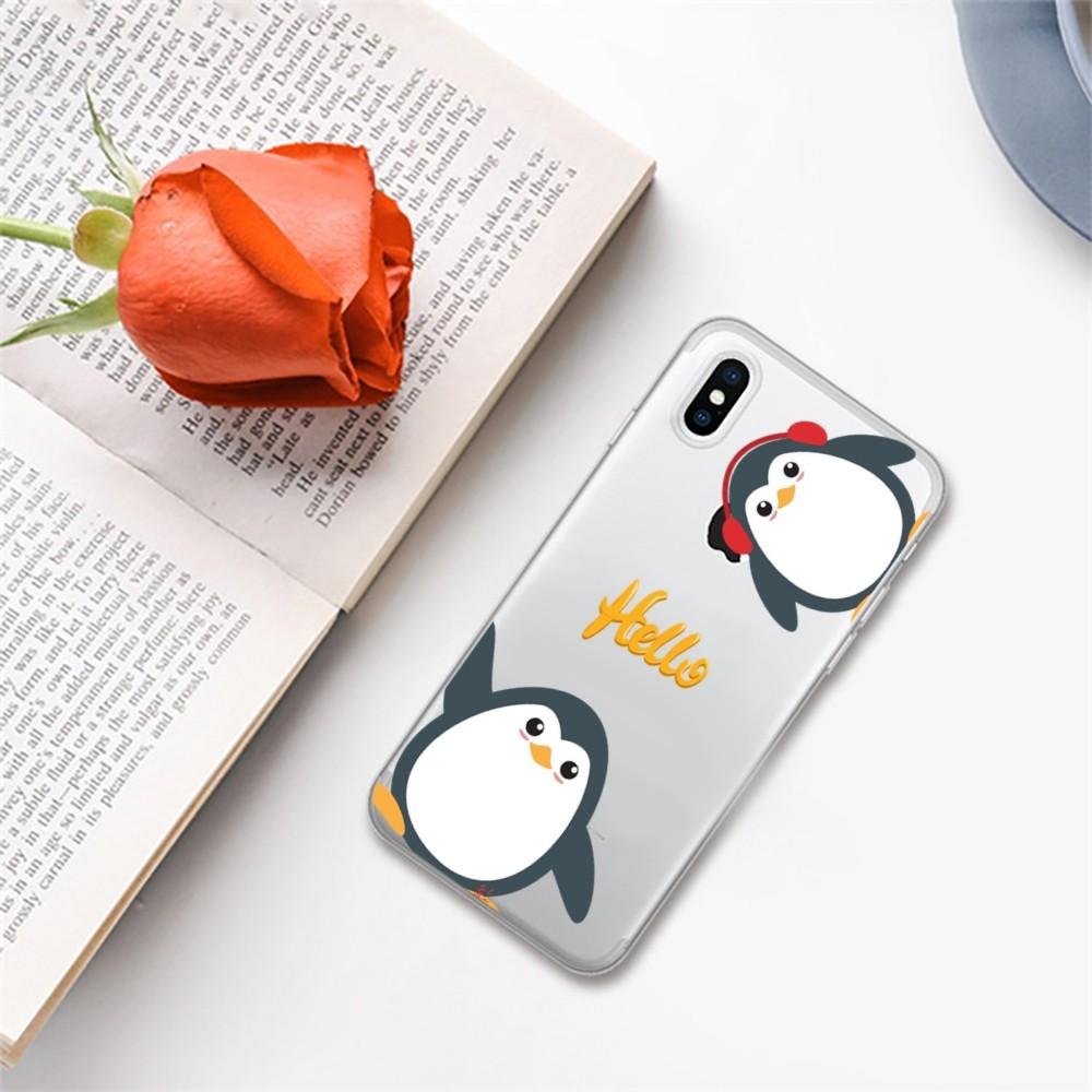 Pingwin kawaii cartoon etui na telefon iPhone 15 13 14 Pro Max XS XR 12 11 Pro 13 Mini 6 7 8 Plus miękka przezroczysta tylna obudowa