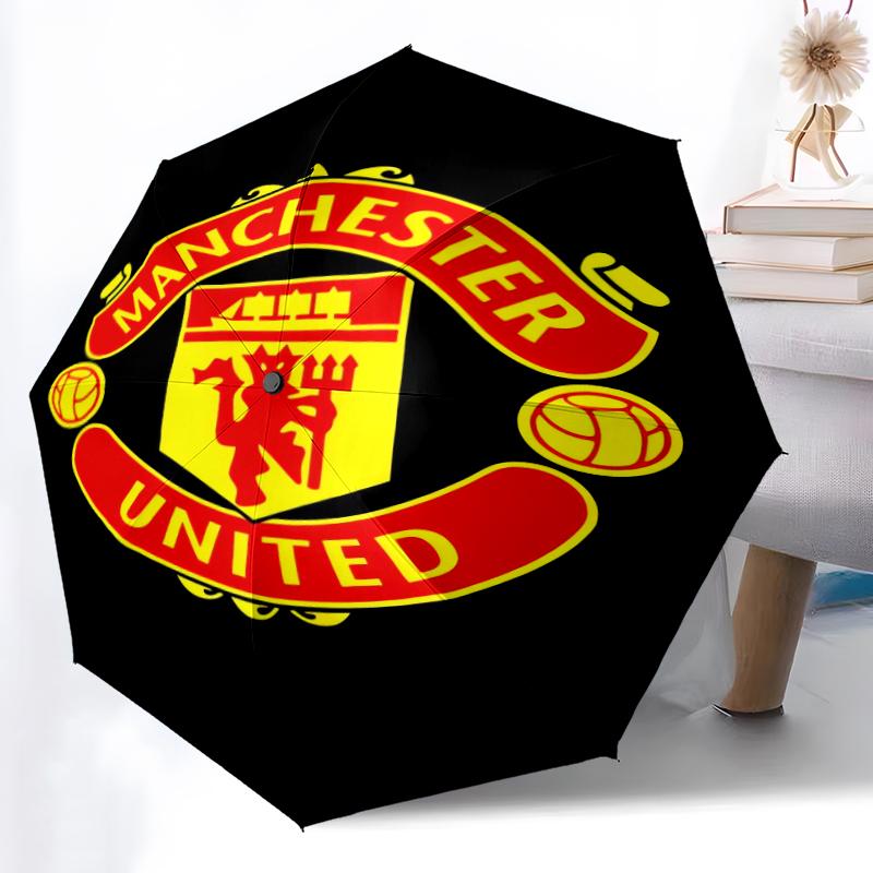 1pz Ombrello Automatico Robusto a 8 Stecche, Ombrello Manchester United Manchester City, Stampato Digitalmente, Ombrello Pieghevole per Uso Esterno in Movimento