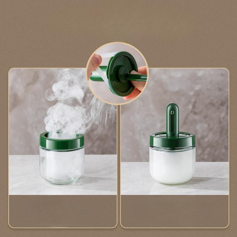 1pc Glass Seasoning Bottle With Telescopic Spoon Household Kitchen Salt Storage Box Leak Proof and Moisture-proof