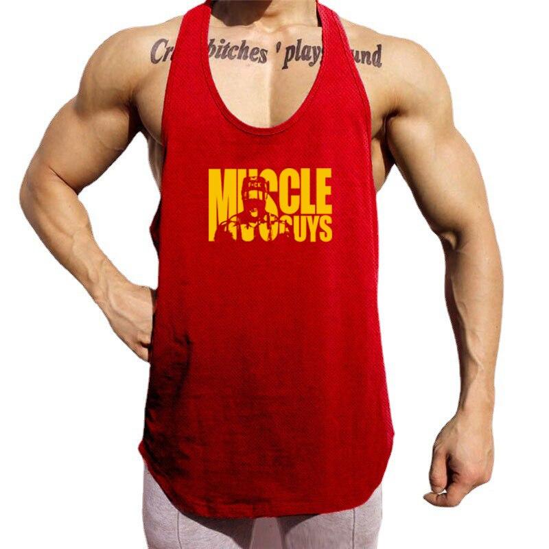 Muscleguys Herren Sommer Fitness Ärmellose Weste Mesh Quick Dry Sportswear Training Unterhemd Print T-Shirt Gym Bodybuilding Kleidung