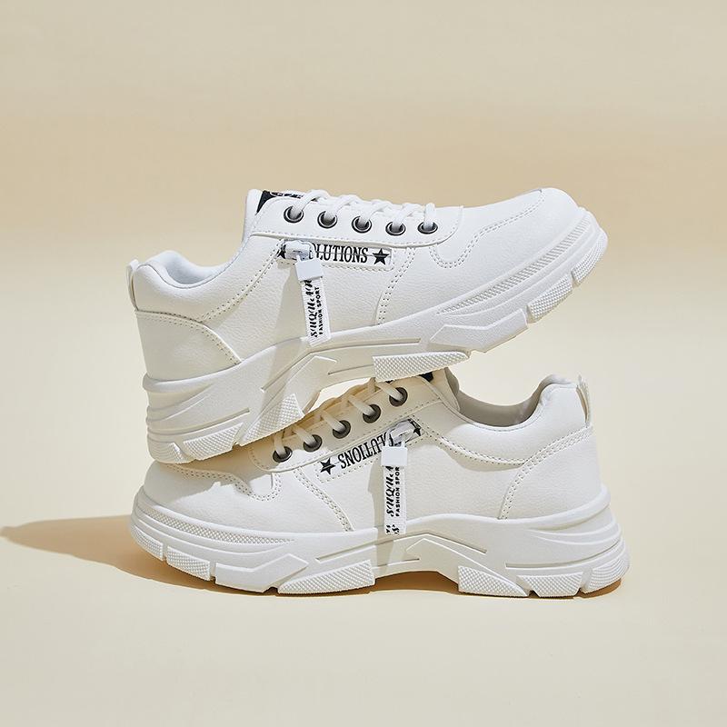 Zapatos casuales de plataforma gruesa para mujer, zapatos para caminar con cordones, antideslizantes, de cuero sintético, zapatillas de tenis cómodas para correr, zapatillas transpirables para mujer