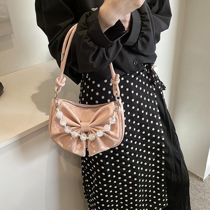 Schleifentasche Damenmode neue Perlenkette Umhängetasche Mode schlichte Textur Schultertasche