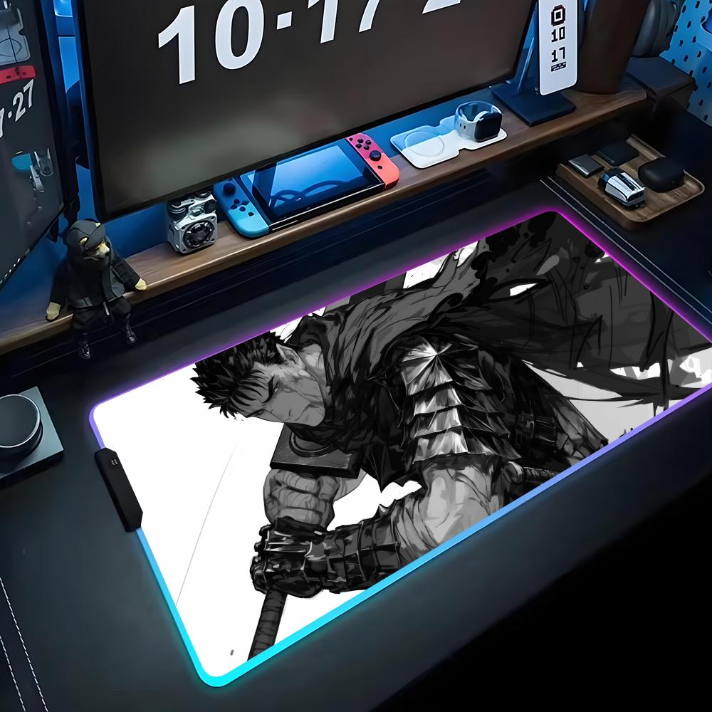 

berserk Коврик для мыши RGB Игровой коврик для мыши Большой светодиодный коврик Настольный коврик для ПК Светящийся коврик для мыши Большие коврики для клавиатуры Ковер для стола с подсветкой RGB600x300x3mm