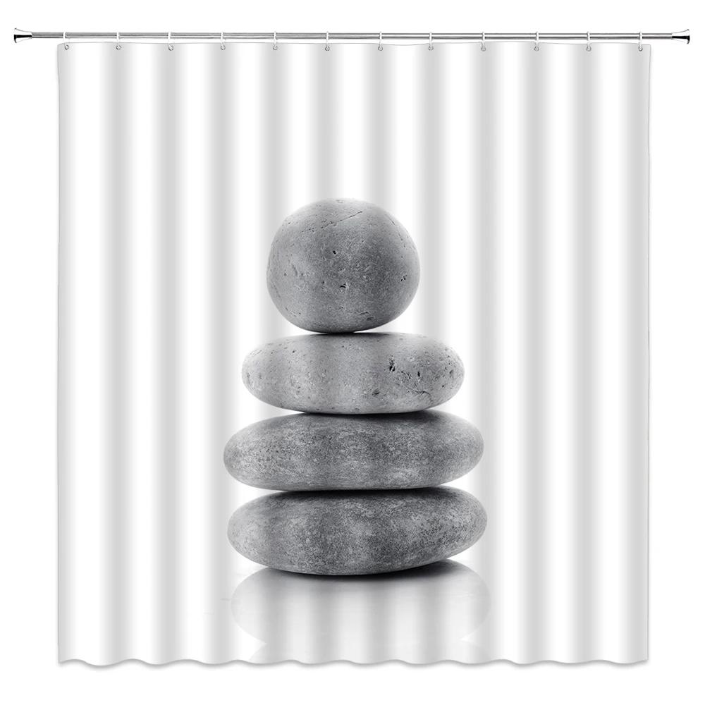 Stones And White Lotus In Water Shower Curtain Zen Spa White Bathroom Waterproof Extra Long Polyester Fabric For Bathtub Decor