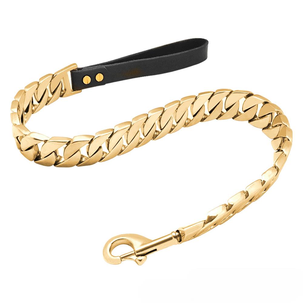Big Dog Stainless Steel Pet Supplies Leather Handle Traction Rope Titanium Steel Big Dog Cast Dog Chain