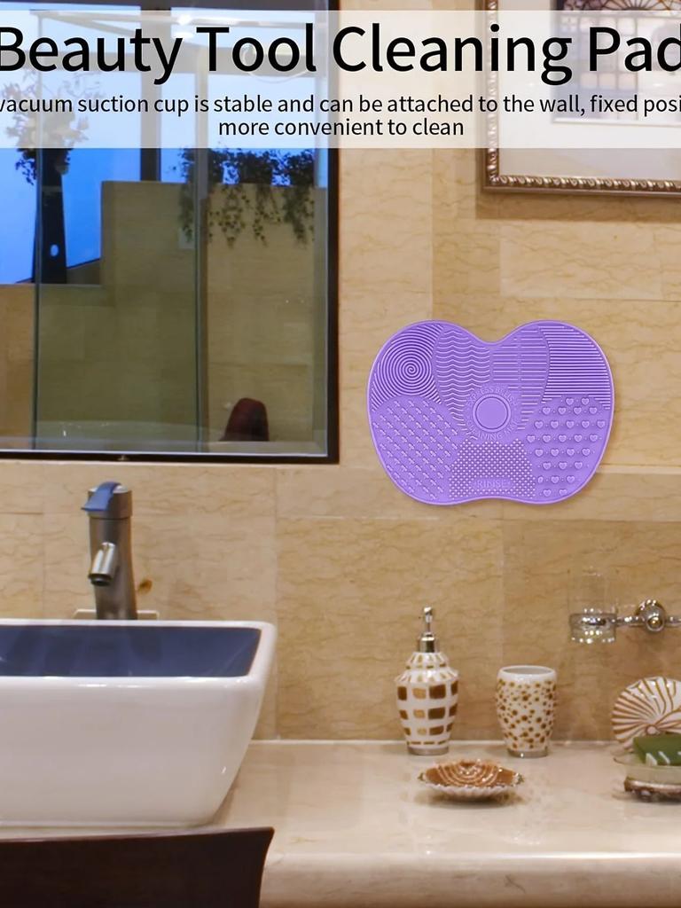 Silicone Makeup Brush Cleaning Pad With Suction Cup, Reusable, Easy To Clean, For Washing Makeup Brushes, Powder Puffs, Etc.