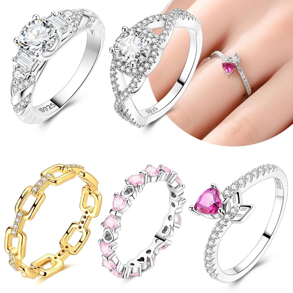 Copper Beautiful White Zircon Heart Love Ring Womans Jewellery Gold Plated Rings Accessory Jewellery Valentines Fine Gift Accessory