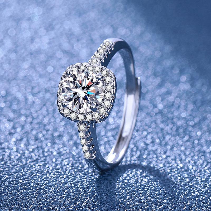 Eight Hearts & Arrows PT950 Square Cut Necklace & Earrings Set with Simulated High Carbon Diamond & Open Ring