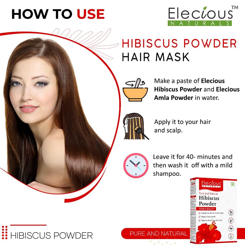 Elecious Hibiscus Powder for Hair Growth, Face and Skin Glowing Skin Ideal for Preparing Hair Pack, Hair Oil, Face Pack and Hibiscus Tea 200gm