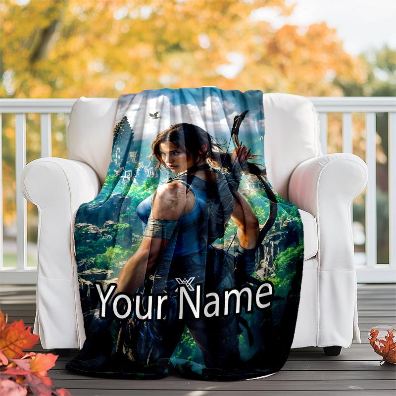Custom Name Tomb Raider Theme Printed Blanket - Perfect for Couch, Bed, Travel & Outdoor Use | Machine Washable, Cozy & Durable.