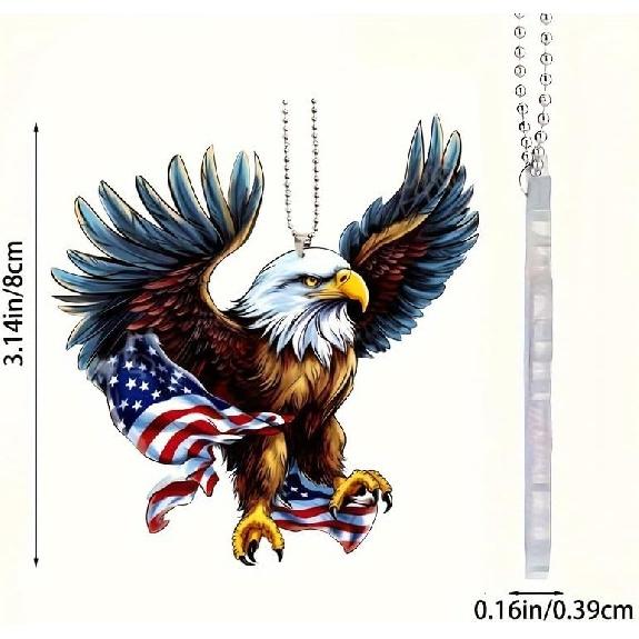 Eagle Acrylic Car Ornament - 2D Flat Rearview Mirror Pendant & Keychain - Stylish Home & Auto Decor for Patriotic & Nature Lovers