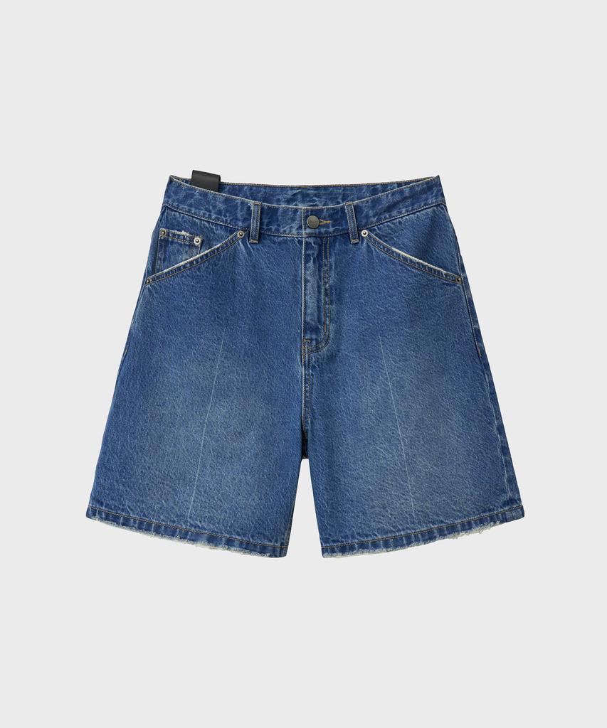 NOIRER Damaged Denim Shorts (Mid-Blue)