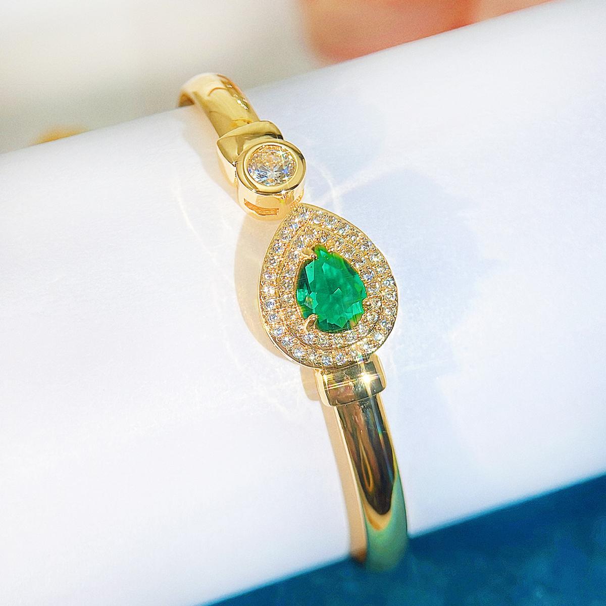 

CMM высококачественный европейский элегантный изумрудный цвет капля воды циркон открывающийся регулируемый браслет золотой женский универсальный ювелирные аксессуары