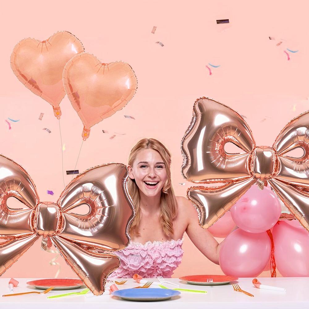 2-Pack of 40inch Rose Gold Bow Balloons, Large Rose Gold Bow Foil Balloons, Elegant Rose Gold Giant Bow Balloons; Suitable for Birthday Parties,