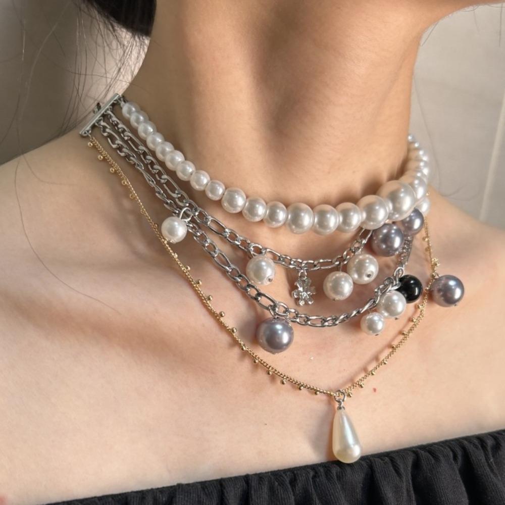Flowers Pendant Pearl Multilayer Necklace Choker Sweater Chain Fashion Clavicle Chain Women  Gifts
