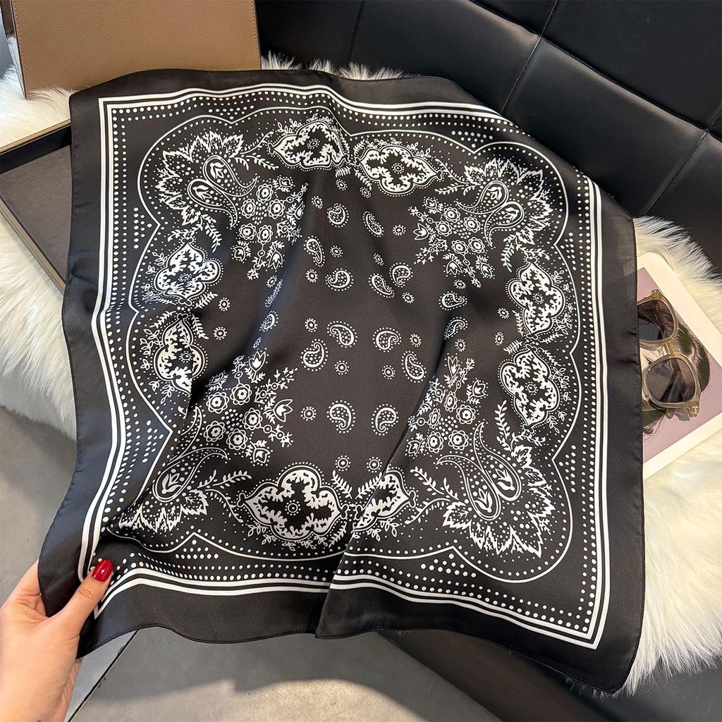 New Luxury Paisley Print 70*70cm Square Scarf Women Soft Satin Hairband Neckerchief Tie Female Headband Foulard Bag Ribbon Gift