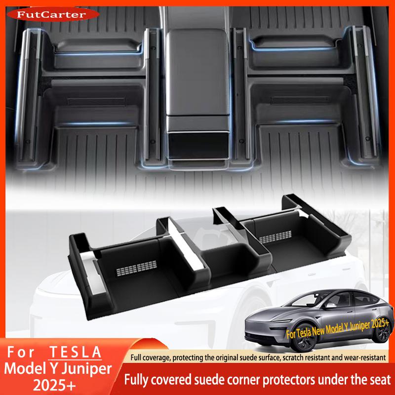 For Tesla ModelY Juniper 2025+ TPE Under Seat Corner Guard Seat Slide Rails Protector Cover Anti-Kick Decor Flocking Accessories