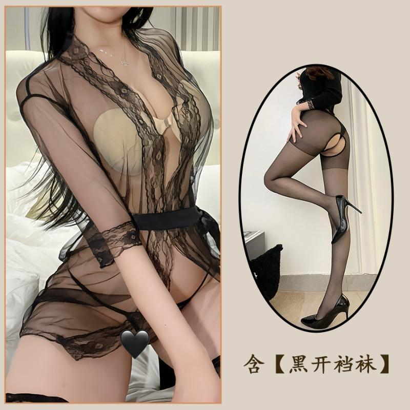 Sexy Underwear Lace Large Size Sexy Pajamas Thin Pure Desire Perspective Straps Temptation Small Chest Big Suit