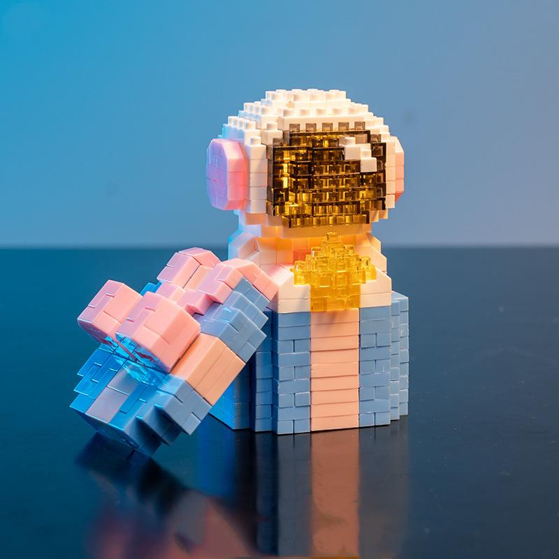 Micro Particle Building Blocks Creative Space Aerospace Glowing Astronaut Figure With Light Diy Bricks Set Toys For Kids Gift