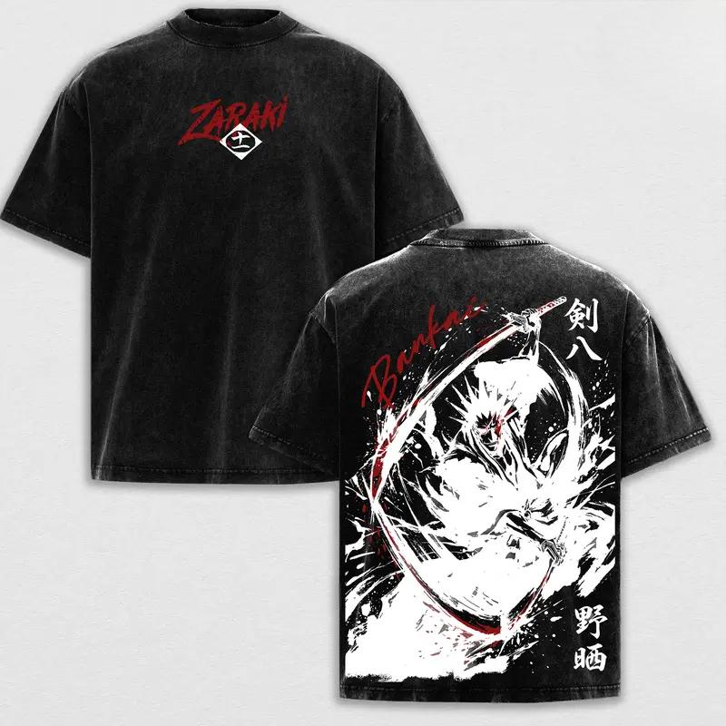 Hot Anime BLEACH Zaraki Kenpachi Print T-shirt Men Women Tshirts Short Sleeve Cotton Clothing Retro Washed T Shirt Harajuku Tops