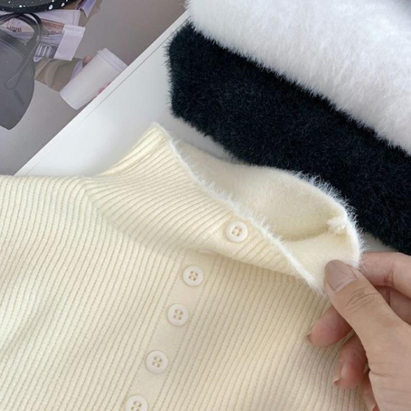 Vintage Einteiler Langarmpullover aus Samt für Damen, Herbst/Winter, neuer eleganter Pullover mit hohem Hals, koreanische Version, samtgepolstertes Unterhemd