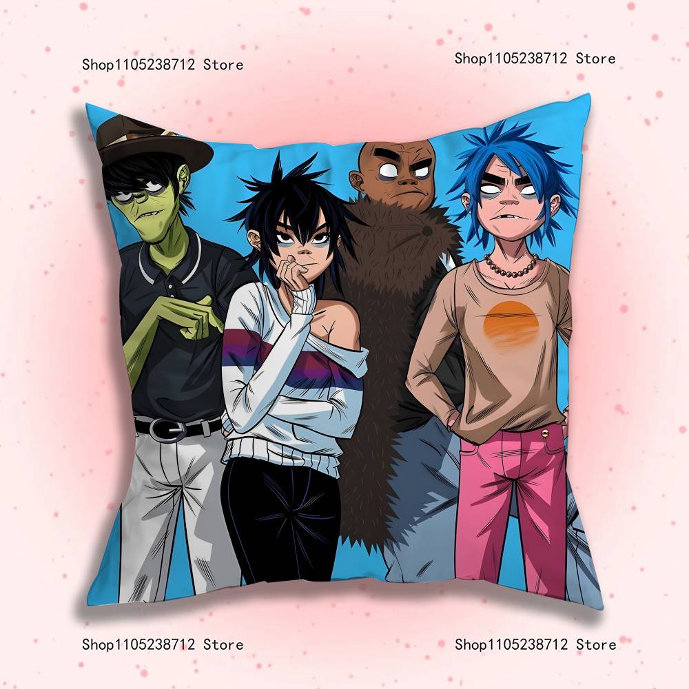 G-Gorillaz Rock Band Pillow Covers Cartoon Sofa Decorative Home Double-Sided Printing Short Plush Cute Cushion Cover