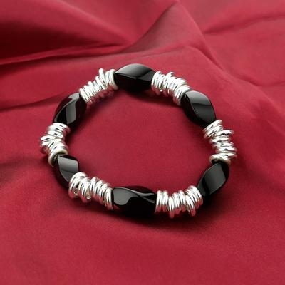 Еластичний браслет зі срібла 925 проби Особистість Жіночий браслет із чорного агату Модні вишукані прикраси 