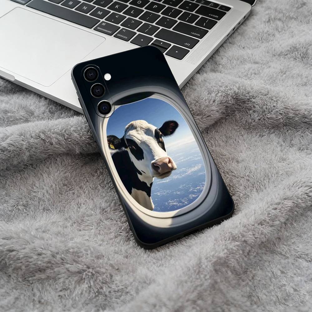 Cute and Funny Cow  Soft Silicone Phone Case for Samsung Galaxy A73/A71/A72/A70/A53/A52/A51 - Black