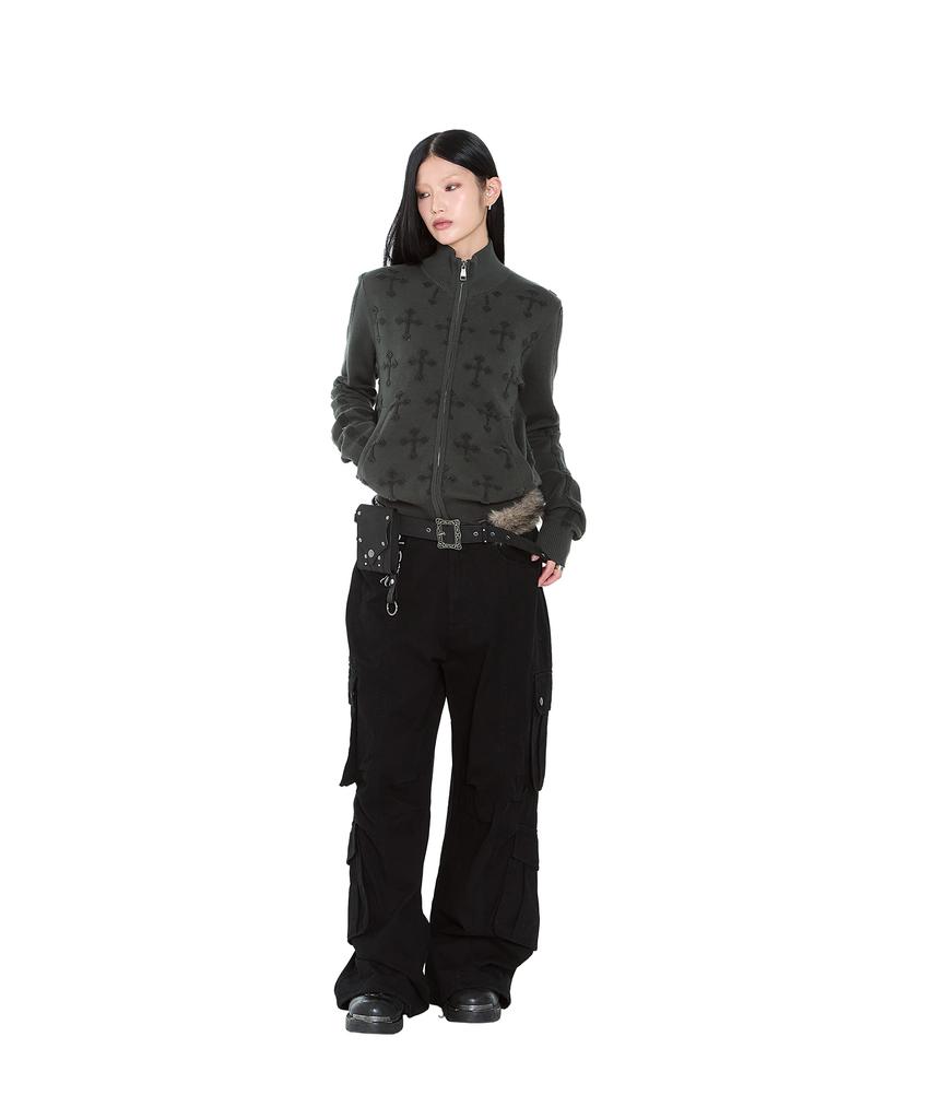 AAKAM Cross Boucle Knit Zip-Up (Khaki)