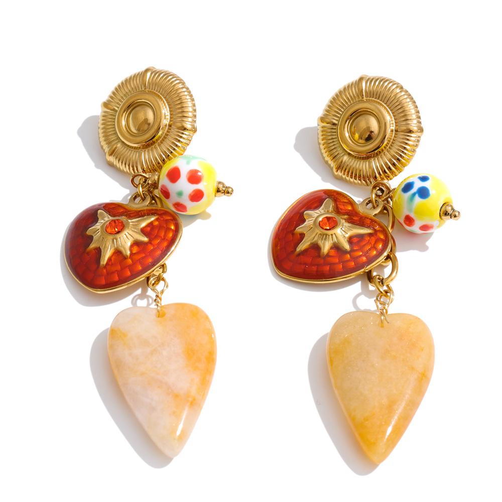 

Yhpup Stainless Steel Enamel Natural Stone Heart Drop Earrings Arrivals Exclusive Popular Fashion Charm Jewelry Accessories