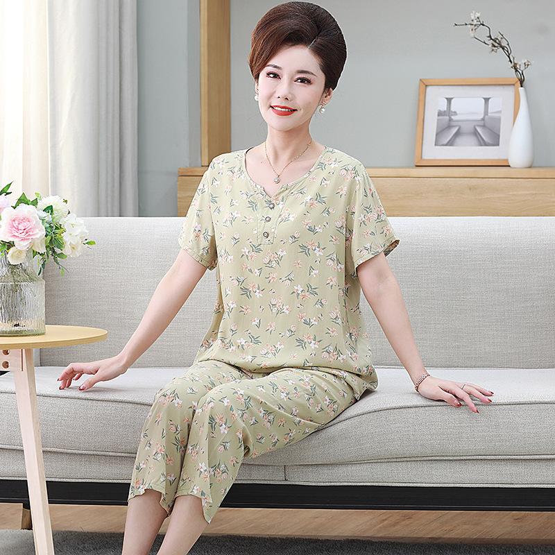 

Пижама весна-лето с короткими рукавами длинные брюки хлопковый домашний костюм большой размер XXL