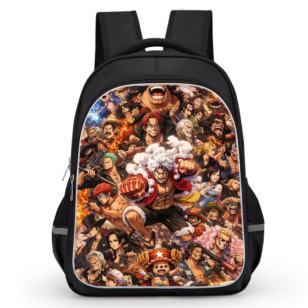 16 Inch Black Cartoon One Piece Backpack Mochila, Light Weight Unisex School Backpack Travel Daypack for Boys Girls Age 6-10