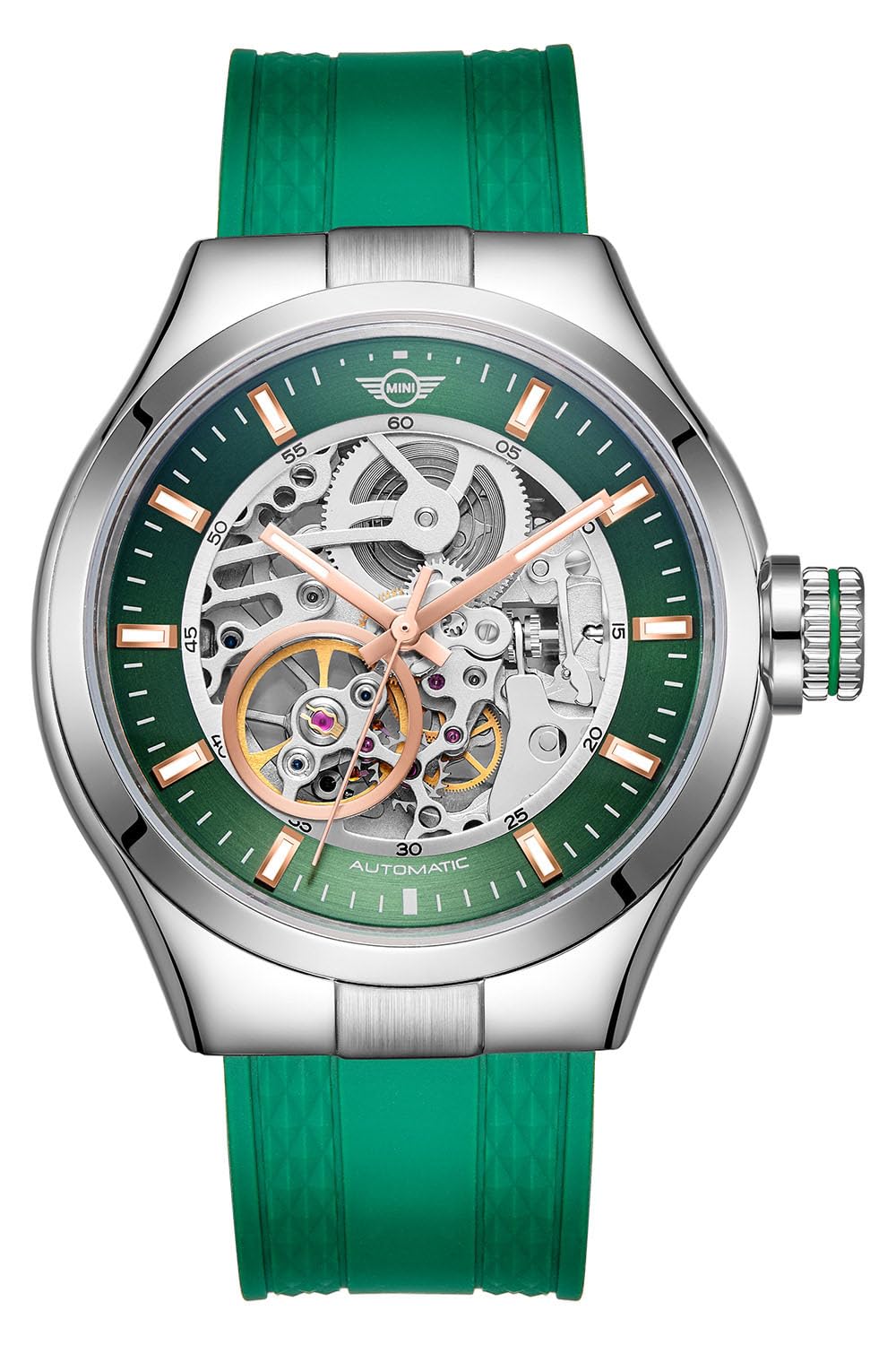 

Автоматичний годинник MINI 161802 Green 42mm Skeleton Automatic Mechanical Watch Men s Silicone Rubber Strap Mini Cooper Men s Double-Side [звичайний імпорт] зелений