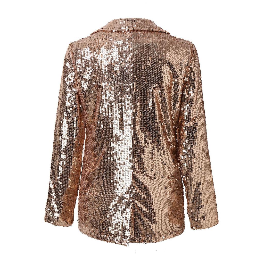 European & American Casual Multicolor Sequin Long Sleeve Suit Jacket