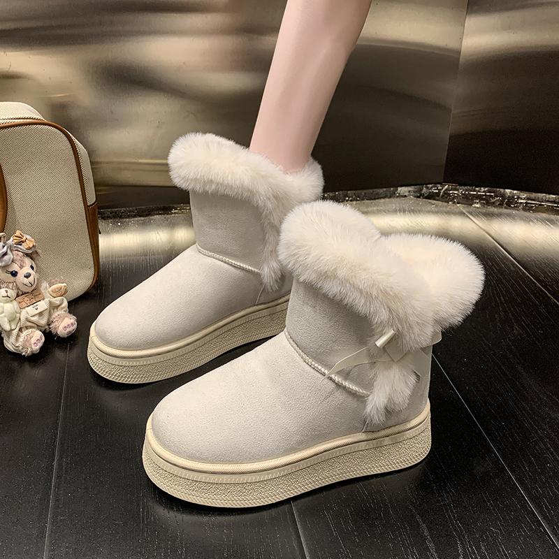 Fashion 2025 Winter Comfortable Snow Boots Fashionable New Round Toe Bowknot Design Warm Casual Walking Boots