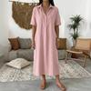 Nuovo Vestito Polo Monopetto a tinta unita con bavero da donna, Vestito Casual Stile Europeo Americano