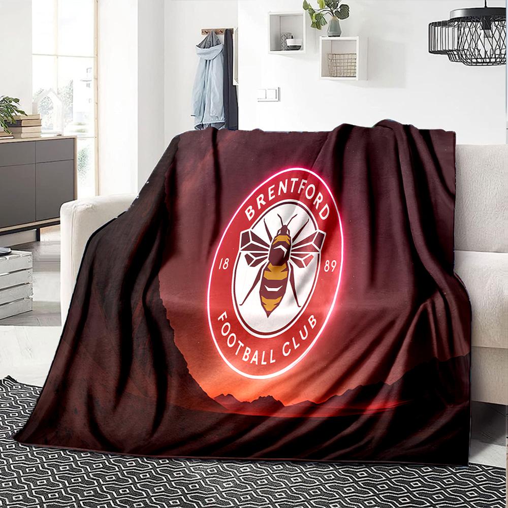 Brentford Football Club Logo Flannel Blanket, Soft Polyester, Modern Design, All-Season for Camping, Travel, Gifts for Holidays or Birthdays
