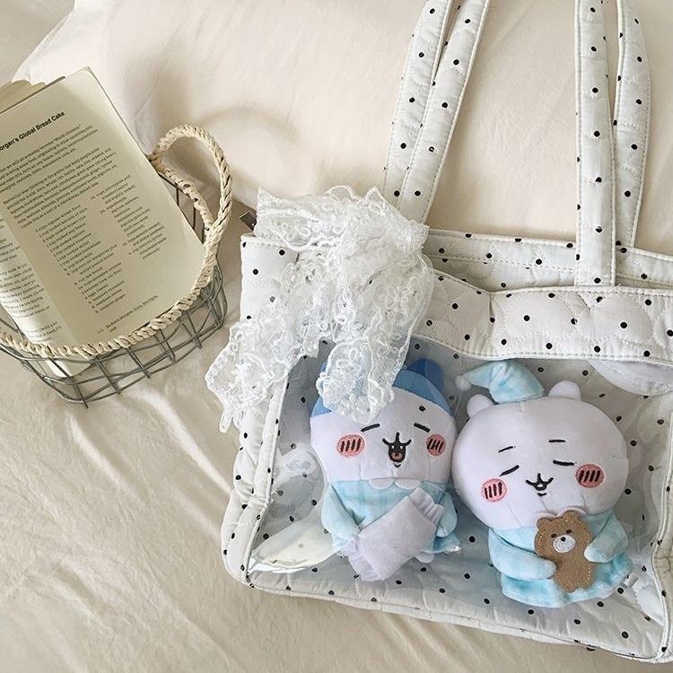 Single Shoulder Large Capacity Tote Canvas Commuting Versatile Canvas Baby Bag Student Class Cute Polka Dot Pain Bag Girl