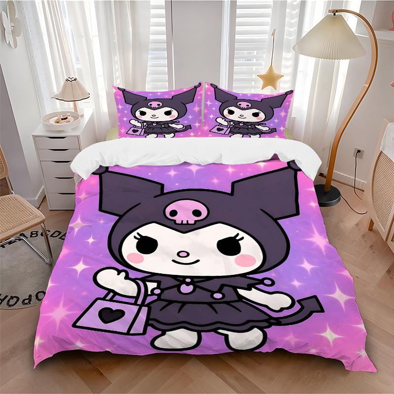 3pcs Kuromi's Halloween Adventure Quilt Cover Set (1 Quilt Cover + 2 Pillowcases Without Pillow Core), High-Definition Printing for Home and Dorm
