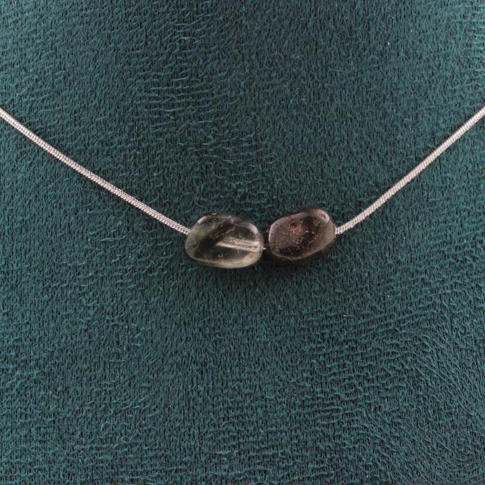 Collier - A Bijoux - 2 perles Quartz rutile vert - Chaine en acier inoxydable - Longueur personnalisable - Mixte