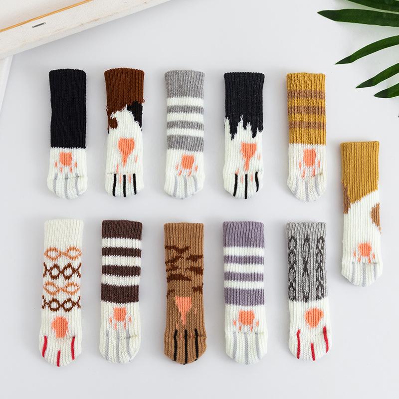 

Вязаные перчатки-накладки на дверные ручки в виде кошачьих когтей, утолщенные бесшумные защитные чехлы для табуретов и стульев, столовые серый