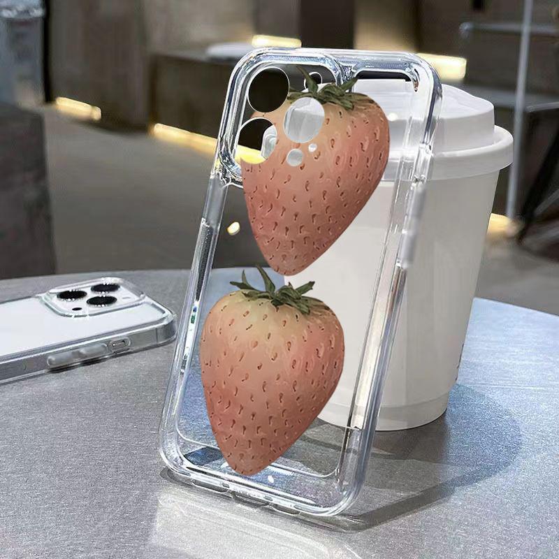 Korean Style Strawberry Clear Phone Case For IPhone 16 15 14 13 12 11 Pro Max XS X XR 7 8 Plus SE 2022 16e Shockproof Soft Cover