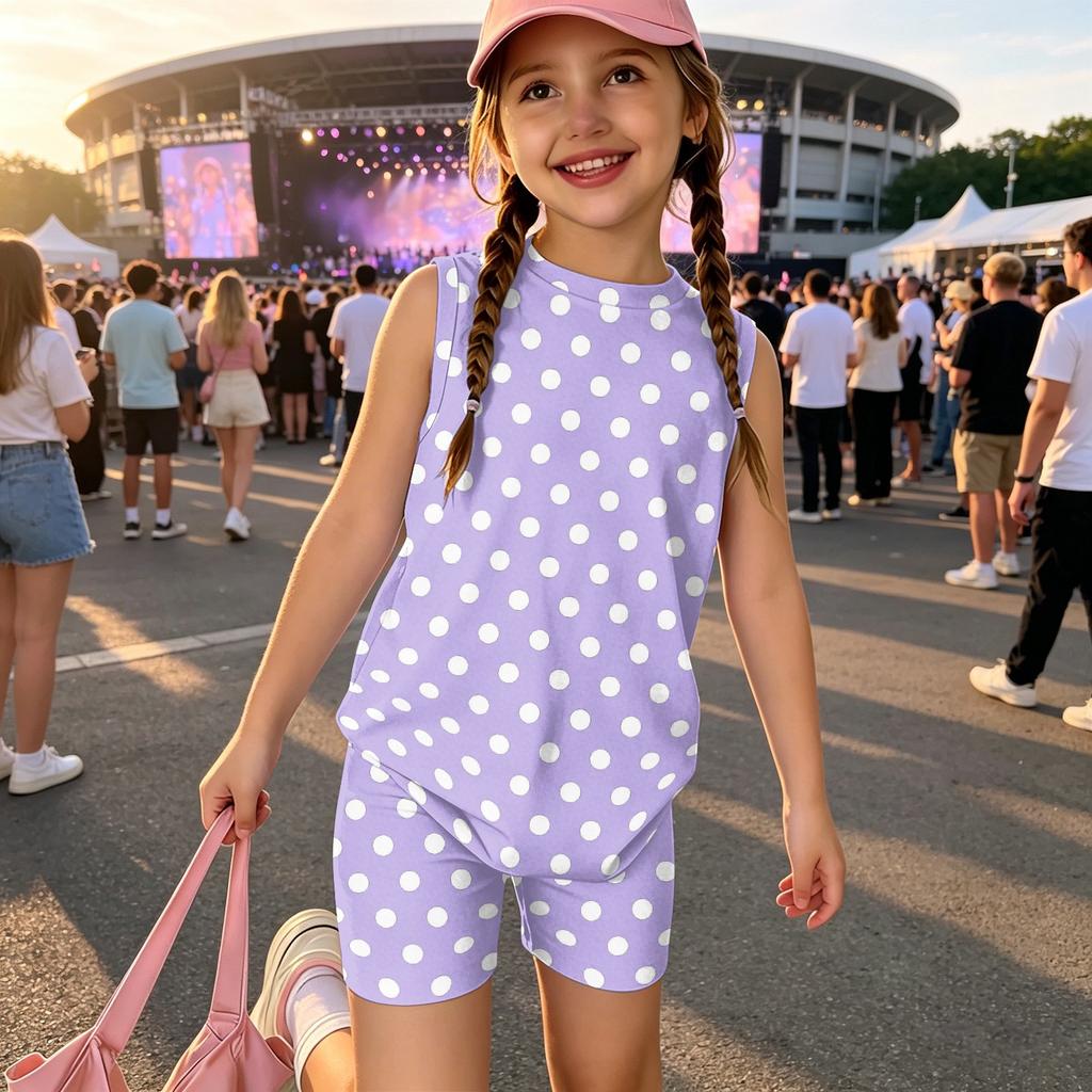 Girls Sleeveless Tank Top and Shorts Set Polka Dot Print Casual Two Piece Outfit Lightweight Summer Clothing for Kids